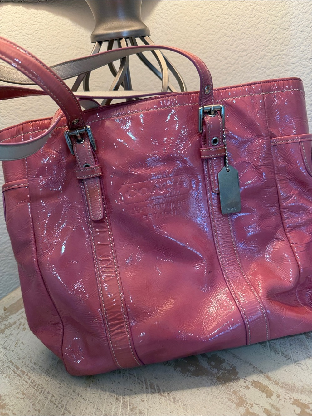 Coach Glossy Rose Patent Leather Tote